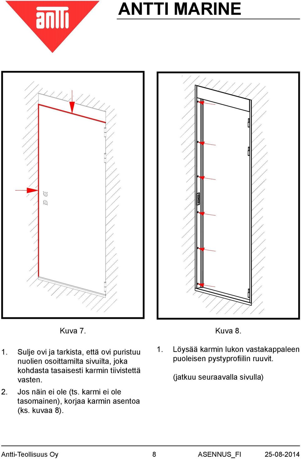 tasaisesti karmin tiivistettä vasten. 2. Jos näin ei ole (ts.