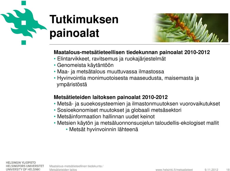 2010-2012 Metsä- ja suoekosysteemien ja ilmastonmuutoksen vuorovaikutukset Sosioekonomiset muutokset ja globaali metsäsektori Metsäinformaation hallinnan