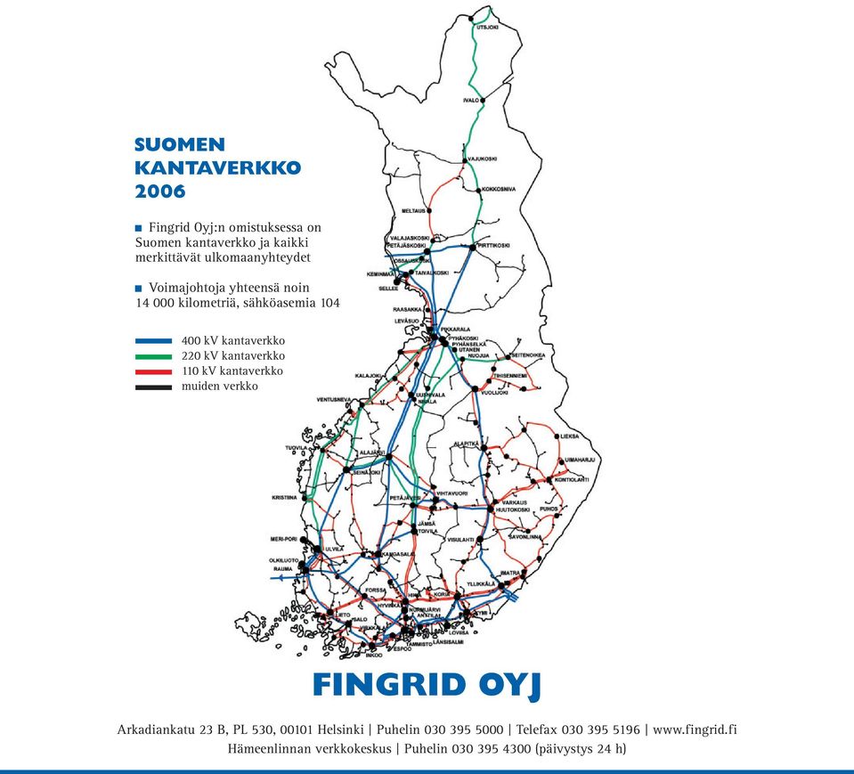 kantaverkko 110 kv kantaverkko muiden verkko FINGRID OYJ Arkadiankatu 23 B, PL 530, 00101 Helsinki