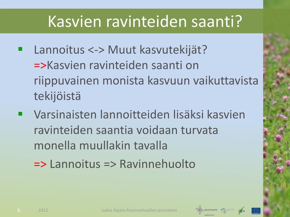 vaikuttavista tekijöistä Varsinaisten lannoitteiden lisäksi kasvien