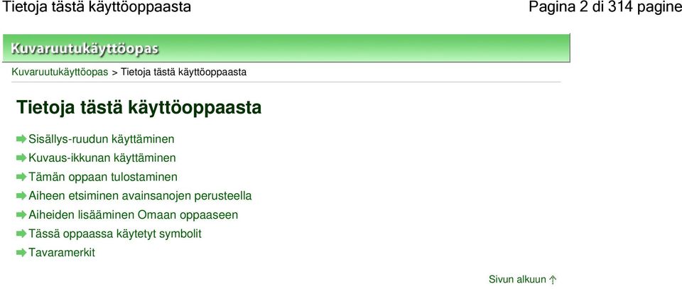 Kuvaus-ikkunan käyttäminen Tämän oppaan tulostaminen Aiheen etsiminen avainsanojen