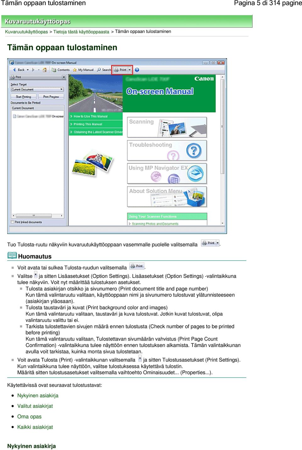 Lisäasetukset (Option Settings) -valintaikkuna tulee näkyviin. Voit nyt määrittää tulostuksen asetukset.