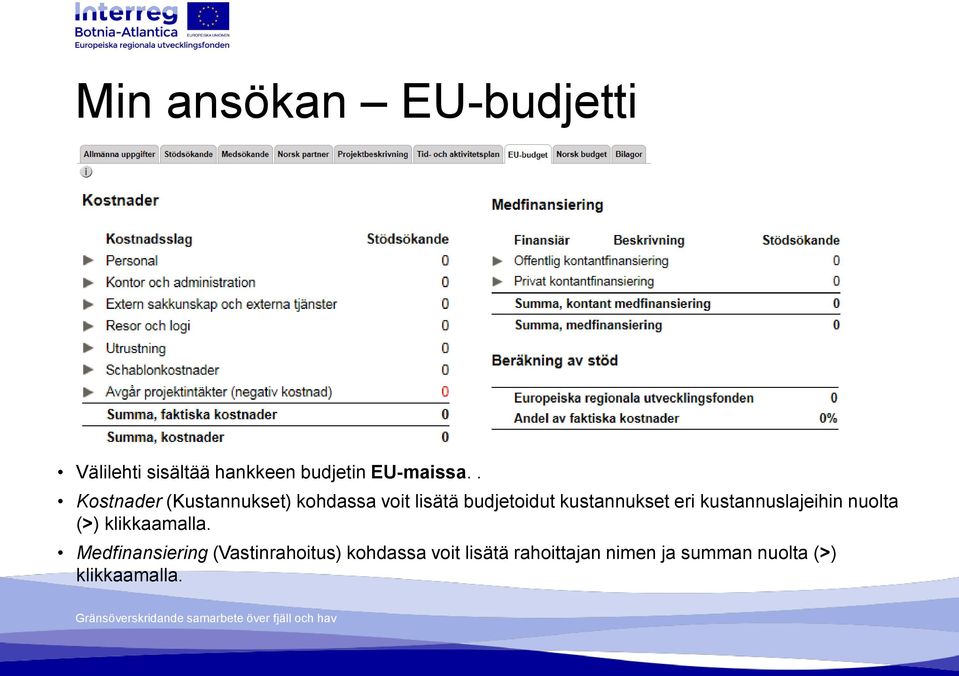 eri kustannuslajeihin nuolta (>) klikkaamalla.