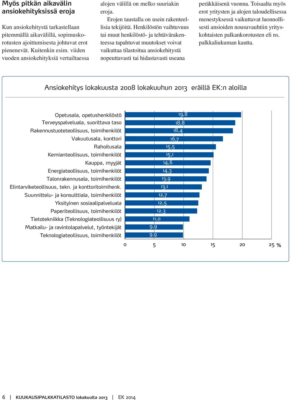 Henkilöstön vaihtuvuus tai muut henkilöstö- ja tehtävärakenteessa tapahtuvat muutokset voivat vaikuttaa tilastoitua ansiokehitystä nopeuttavasti tai hidastavasti useana peräkkäisenä vuonna.