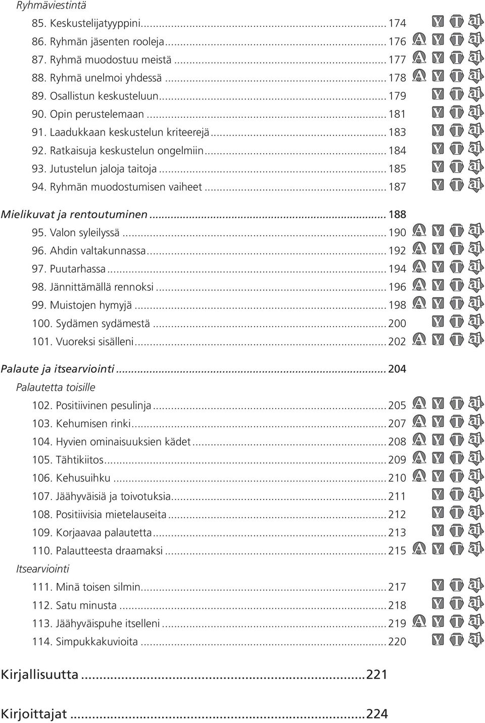 .. 187 Mielikuvat ja rentoutuminen... 188 95. Valon syleilyssä... 190 96. Ahdin valtakunnassa... 192 97. Puutarhassa... 194 98. Jännittämällä rennoksi... 196 99. Muistojen hymyjä... 198 100.