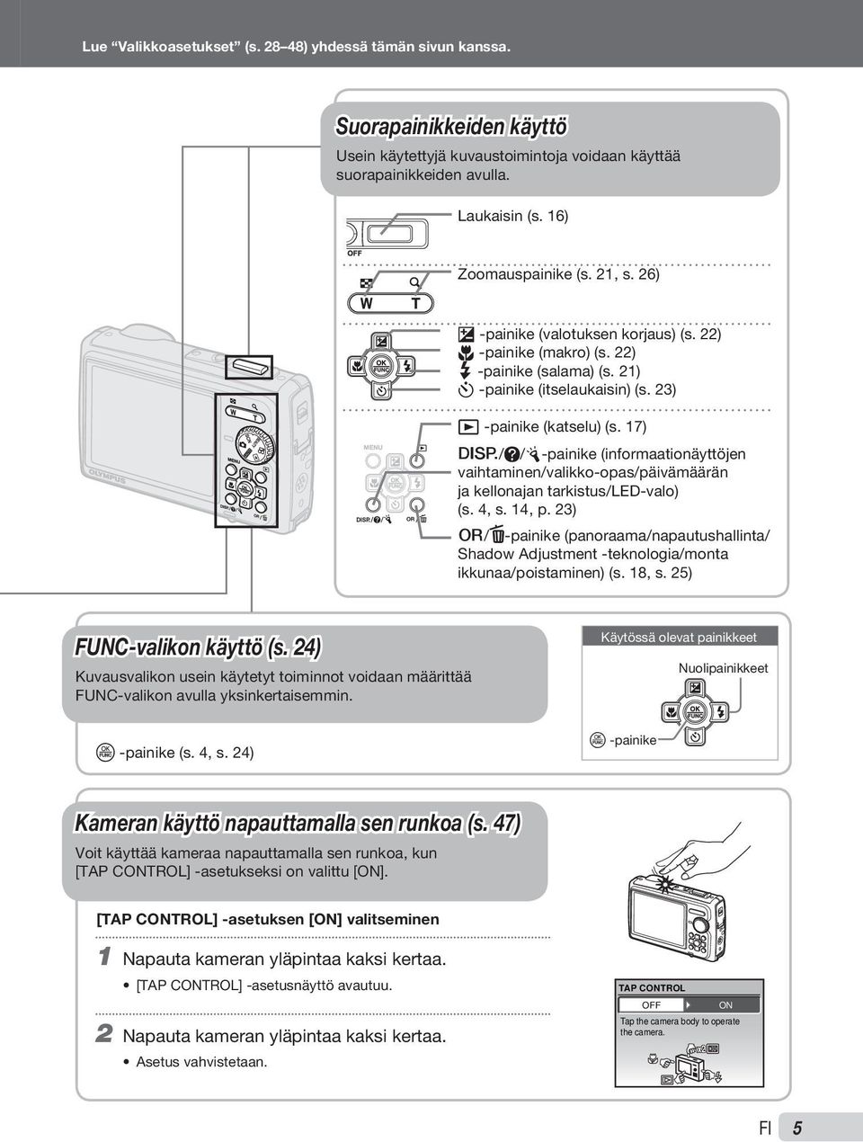 17) g/e/y-painike (informaationäyttöjen vaihtaminen/valikko-opas/päivämäärän ja kellonajan tarkistus/led-valo) (s. 4, s. 14, p.