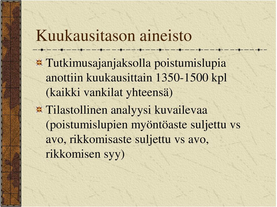 yhteensä) Tilastollinen analyysi kuvailevaa (poistumislupien