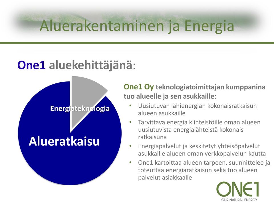 alueen uusiutuvista energialähteistä kokonaisratkaisuna Energiapalvelut ja keskitetyt yhteisöpalvelut asukkaille alueen oman