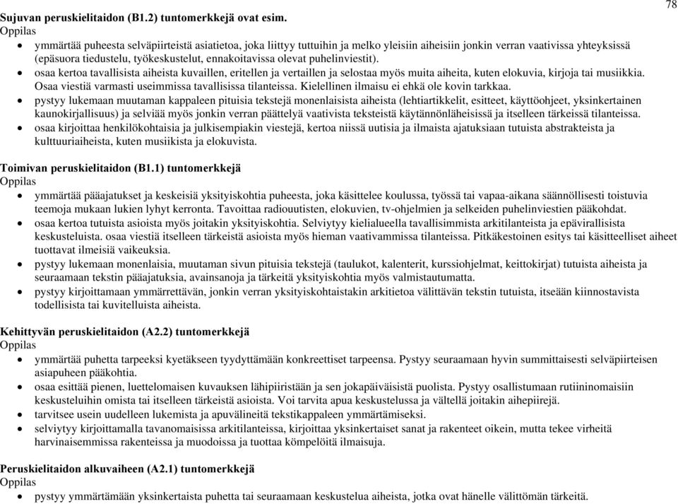 olevat puhelinviestit). osaa kertoa tavallisista aiheista kuvaillen, eritellen ja vertaillen ja selostaa myös muita aiheita, kuten elokuvia, kirjoja tai musiikkia.