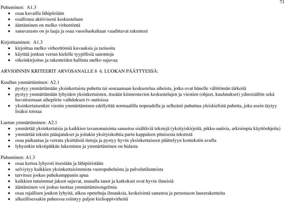 3 kirjoittaa melko virheettömiä kuvauksia ja tarinoita käyttää jonkun verran kielelle tyypillisiä sanontoja oikeinkirjoitus ja rakenteiden hallinta melko sujuvaa ARVIOINNIN KRITEERIT ARVOSANALLE 8 6.