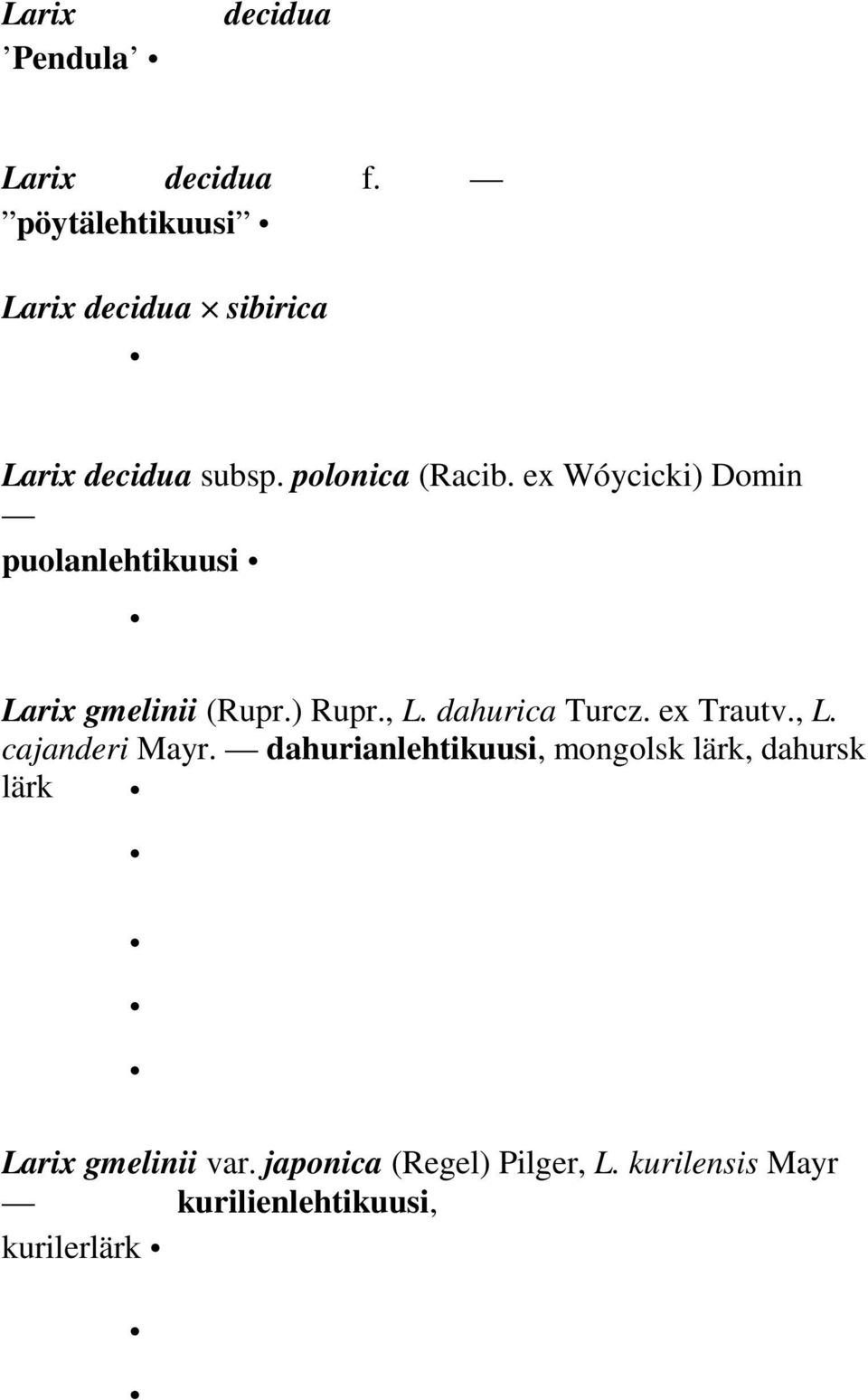 ex Wóycicki) Domin puolanlehtikuusi Larix gmelinii (Rupr.) Rupr., L. dahurica Turcz.