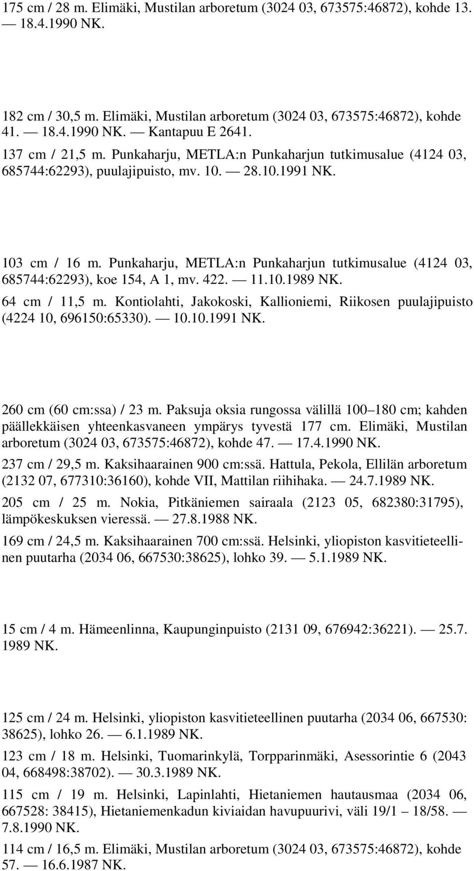 Punkaharju, METLA:n Punkaharjun tutkimusalue (4124 03, 685744:62293), koe 154, A 1, mv. 422. 11.10.1989 NK. 64 cm / 11,5 m.