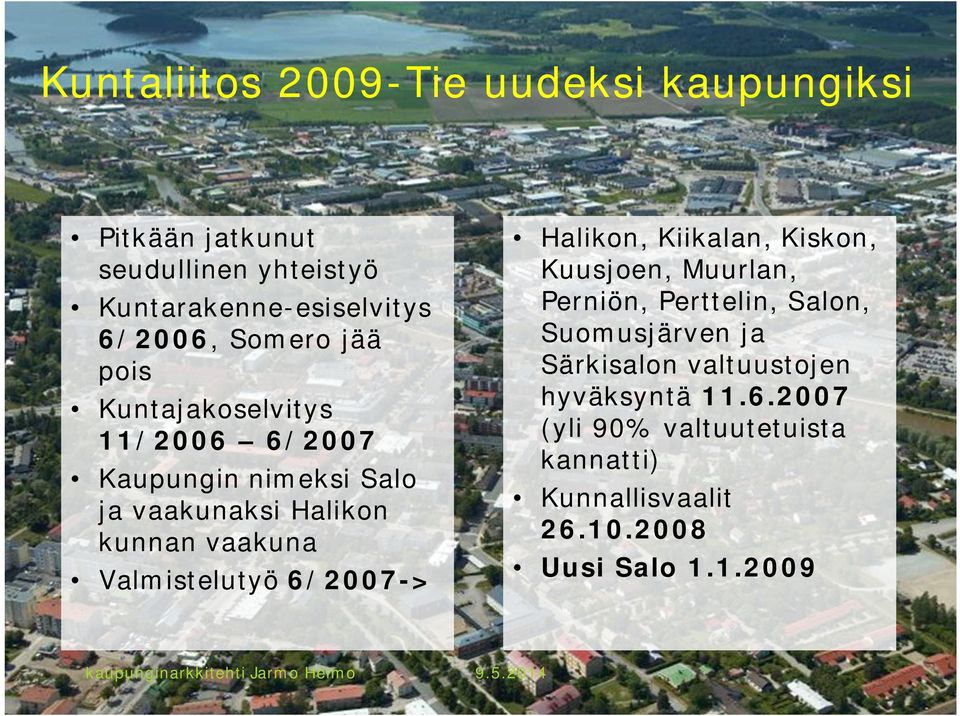 Valmistelutyö 6/2007-> Halikon, Kiikalan, Kiskon, Kuusjoen, Muurlan, Perniön, Perttelin, Salon, Suomusjärven ja