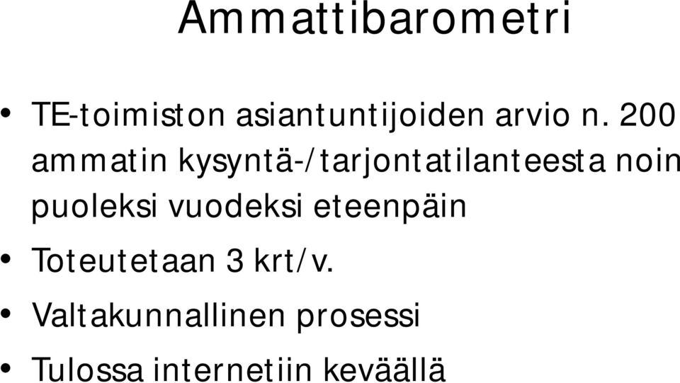 200 ammatin kysyntä-/tarjontatilanteesta noin