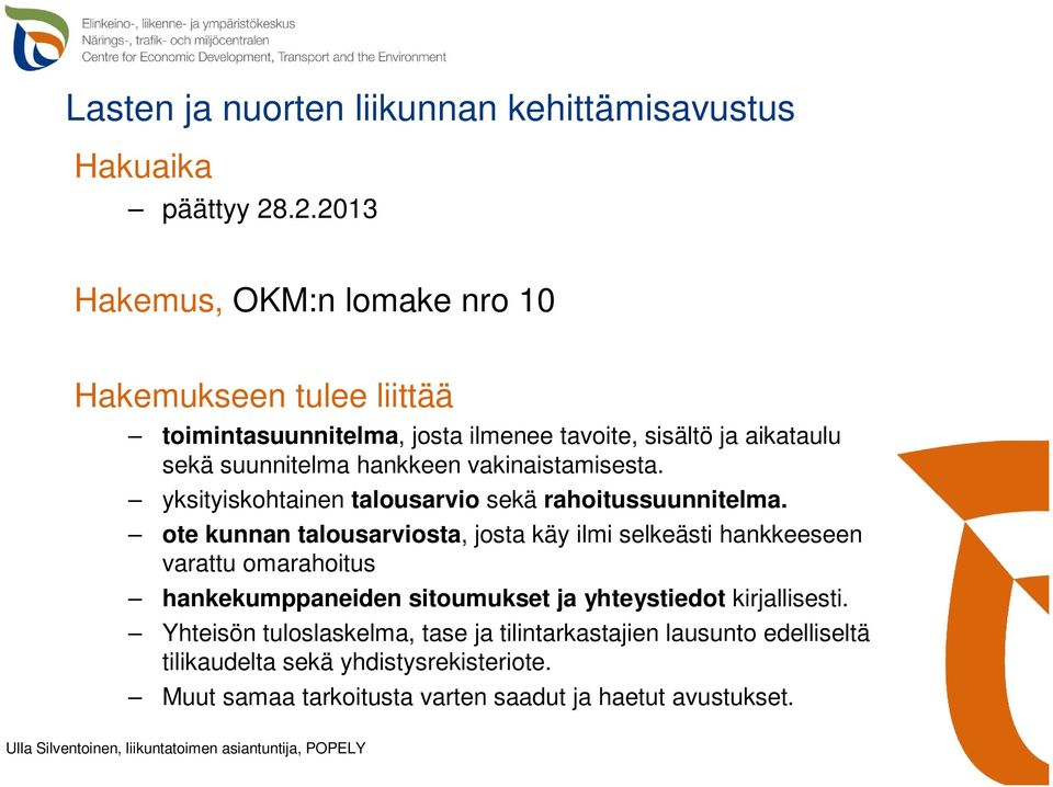 hankkeen vakinaistamisesta. yksityiskohtainen talousarvio sekä rahoitussuunnitelma.