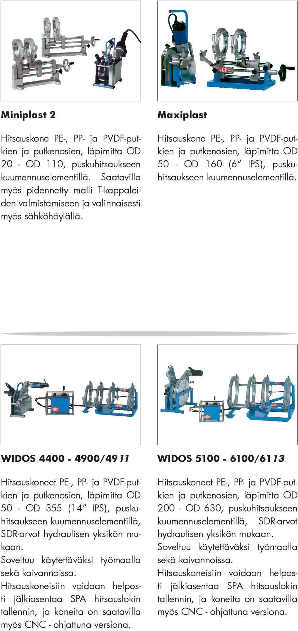 Maxiplast Hitsauskone PE-, PP- ja PVDF-putkien ja putkenosien, läpimitta OD 50 - OD 160 (6 IPS), puskuhitsaukseen 4400-4900/4911 5100-6100/6113 Hitsauskoneet PE-, PP- ja PVDF-putkien ja putkenosien,