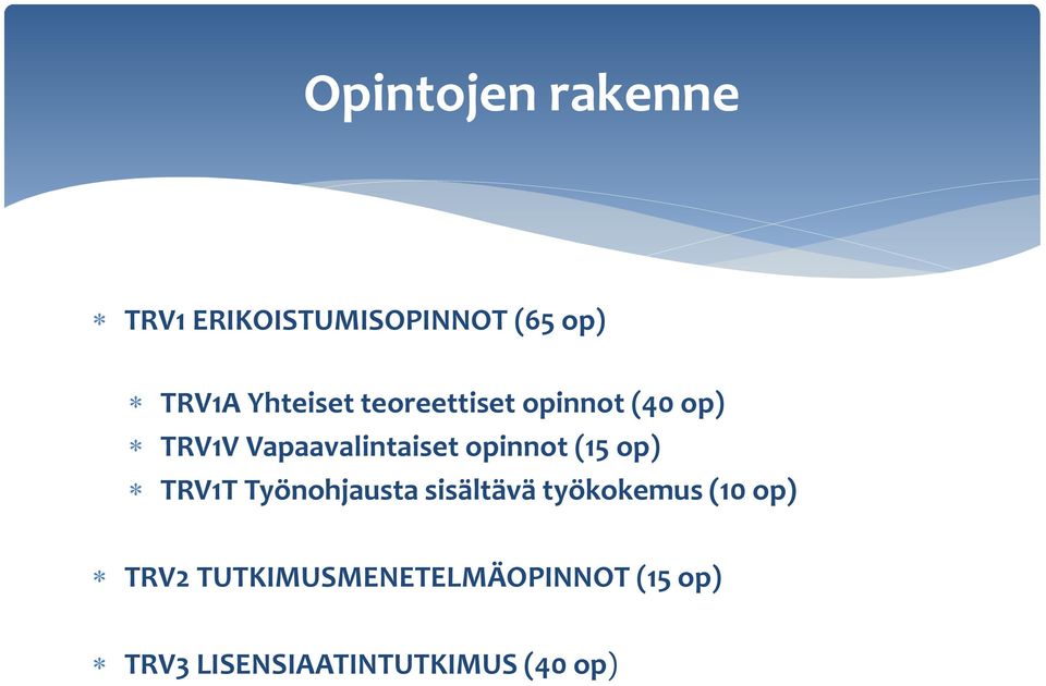 opinnot (15 op) TRV1T Työnohjausta sisältävä työkokemus (10 op)