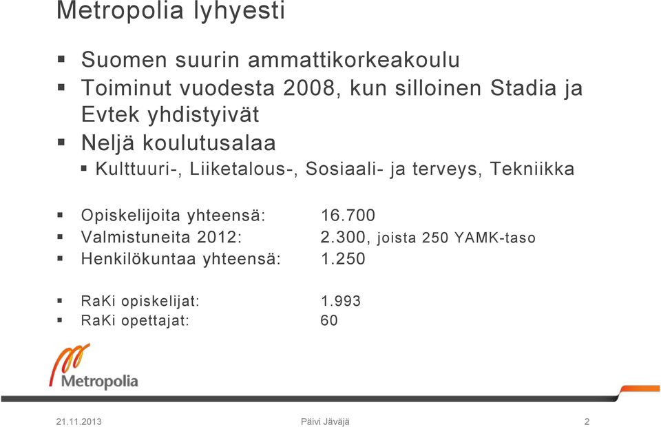 terveys, Tekniikka Opiskelijoita yhteensä: 16.700 Valmistuneita 2012: 2.