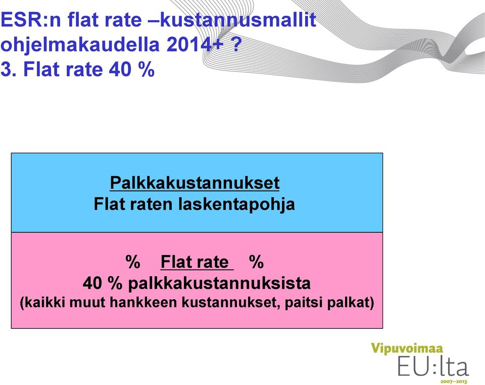 Flat rate 40 % Palkkakustannukset Flat raten