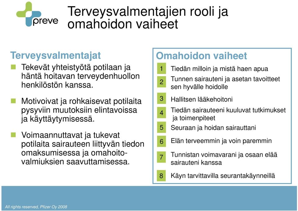 Voimaannuttavat ja tukevat potilaita sairauteen liittyvän tiedon omaksumisessa ja omahoito- valmiuksien saavuttamisessa.