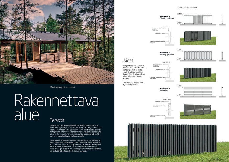 Rakennettava alue Terassit Terassien sijoittelussa tulee huomioida oleskelulle suotuisimmat ilmansuunnat ja näkymät.