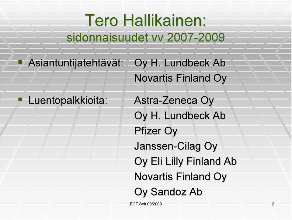 Lundbeck Ab Novartis Finland Oy Luentopalkkioita: Astra-Zeneca Oy