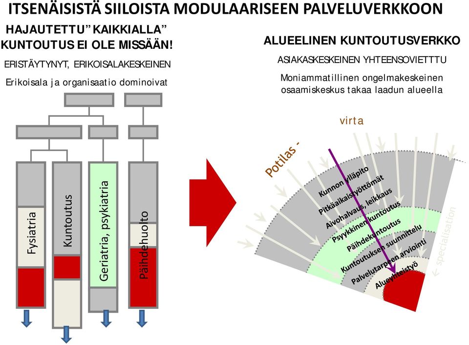 ERISTÄYTYNYT, ERIKOISALAKESKEINEN Erikoisala ja organisaatio dominoivat ALUEELINEN