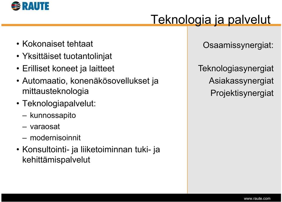 Teknologiapalvelut: kunnossapito varaosat modernisoinnit Konsultointi- ja