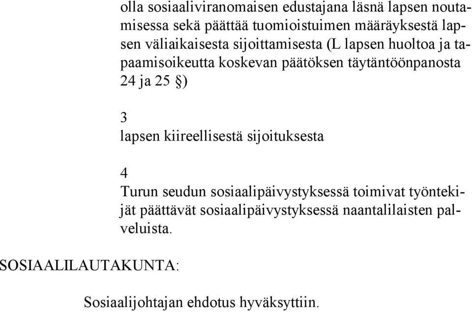 täytäntöönpanosta 24 ja 25 ) 3 lapsen kiireellisestä sijoituksesta 4 Turun seudun sosiaalipäivystyksessä