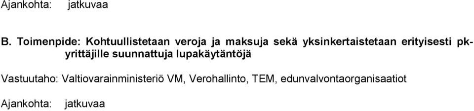 suunnattuja lupakäytäntöjä Vastuutaho:
