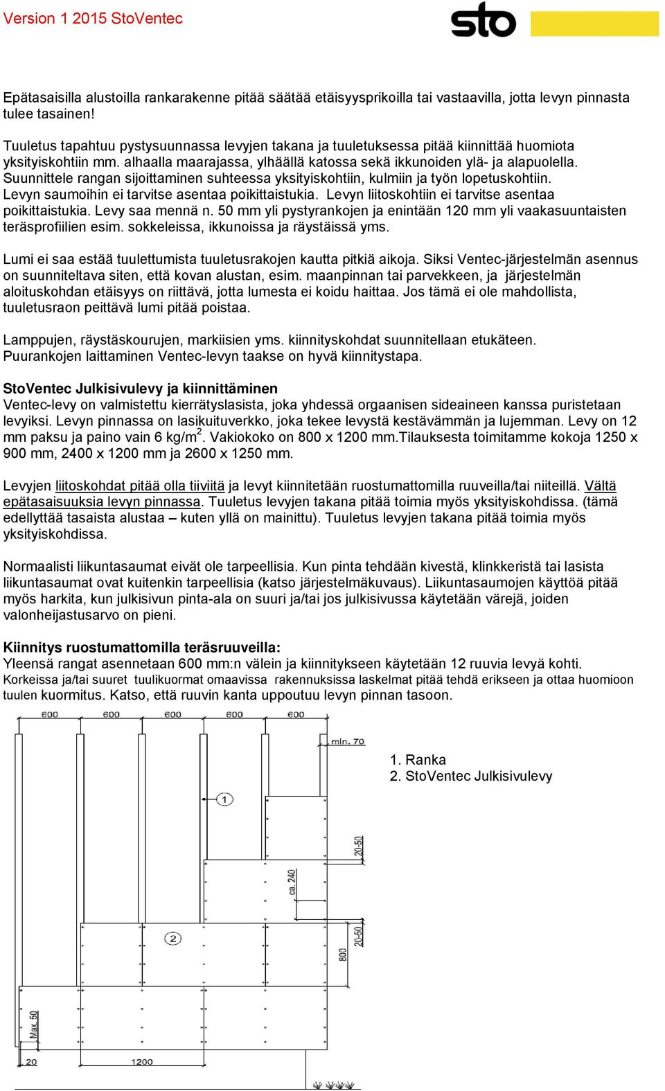 Suunnittele rangan sijoittaminen suhteessa yksityiskohtiin, kulmiin ja työn lopetuskohtiin. Levyn saumoihin ei tarvitse asentaa poikittaistukia.