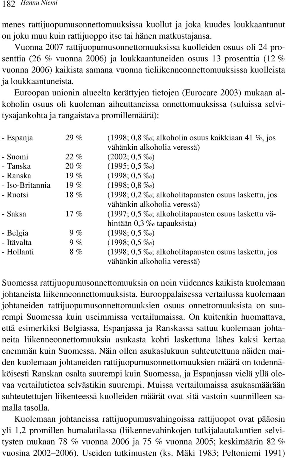 tieliikenneonnettomuuksissa kuolleista ja loukkaantuneista.