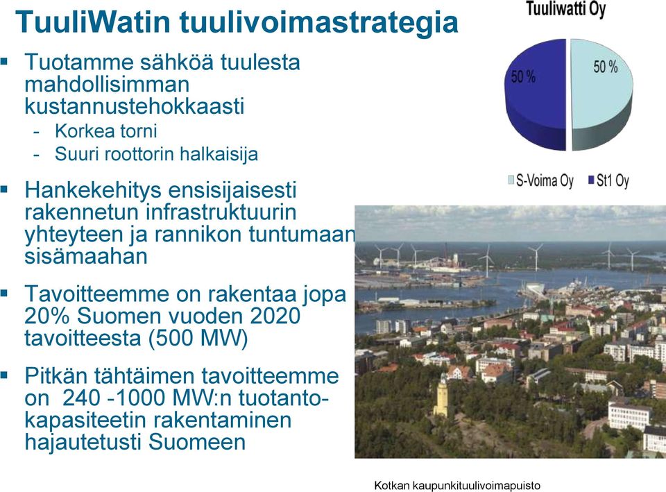 tuntumaan sisämaahan Tavoitteemme on rakentaa jopa 20% Suomen vuoden 2020 tavoitteesta (500 MW) Pitkän