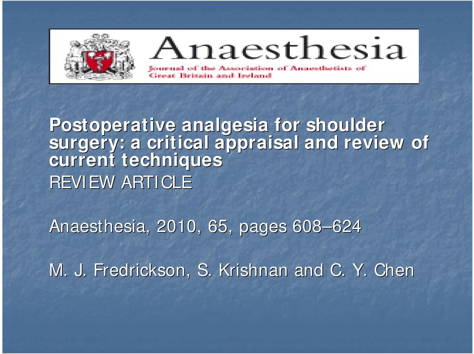 techniques REVIEW ARTICLE Anaesthesia,, 21, 65,