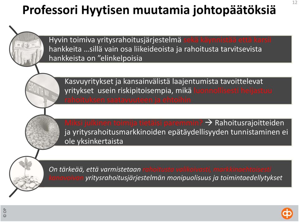 luonnollisesti heijastuu rahoituksen saatavuuteen ja ehtoihin Miksi julkinen toimija tietäisi paremmin?