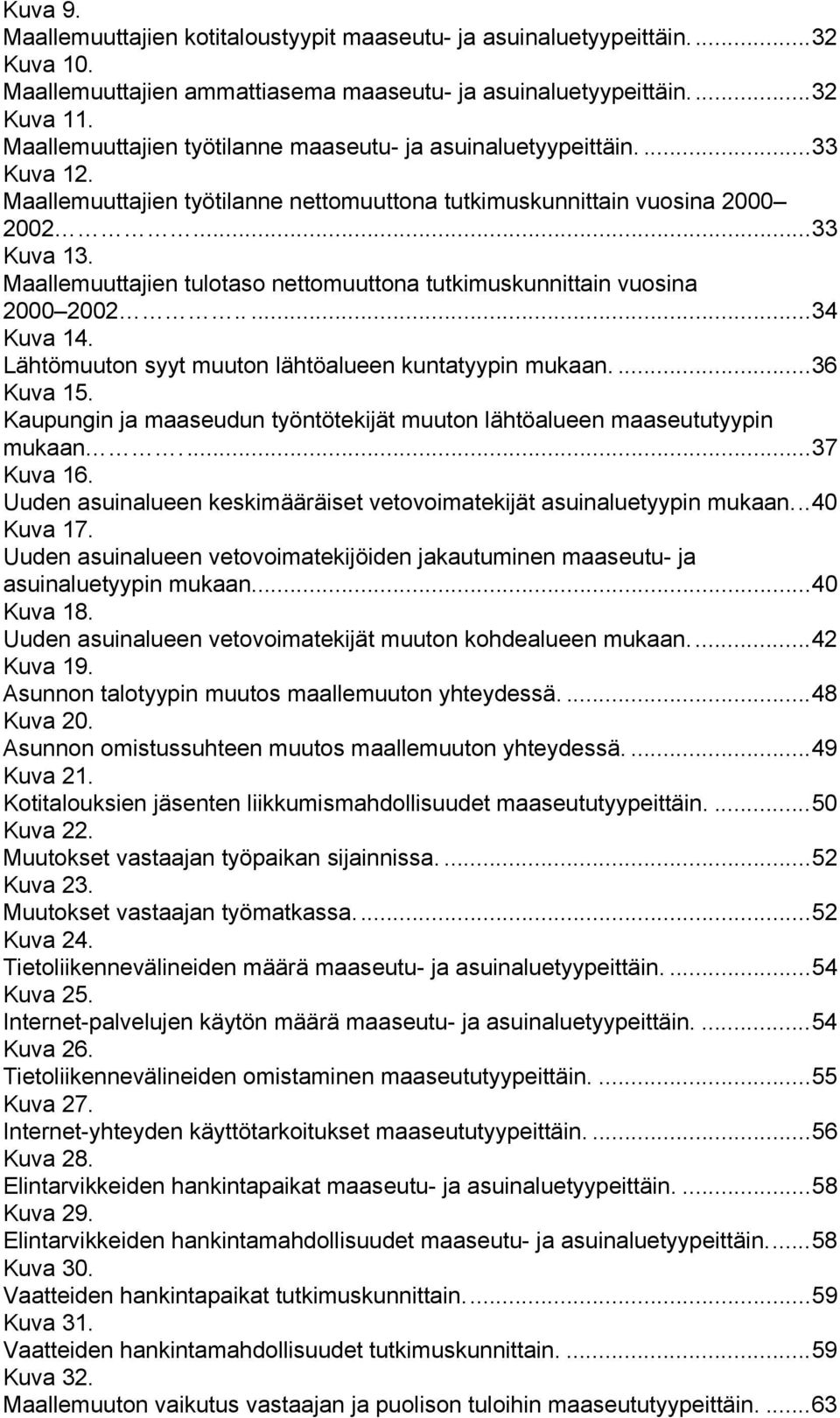 Maallemuuttajien tulotaso nettomuuttona tutkimuskunnittain vuosina 2000 2002.....34 Kuva 14. Lähtömuuton syyt muuton lähtöalueen kuntatyypin mukaan....36 Kuva 15.