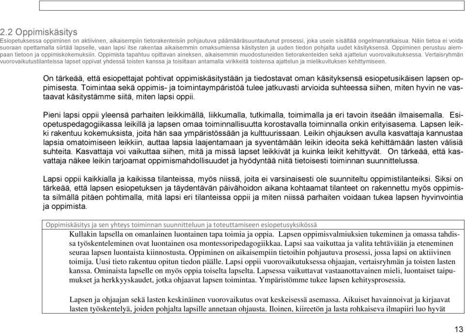 Oppiminen perustuu aiempaan tietoon ja oppimiskokemuksiin. Oppimista tapahtuu opittavan aineksen, aikaisemmin muodostuneiden tietorakenteiden sekä ajattelun vuorovaikutuksessa.