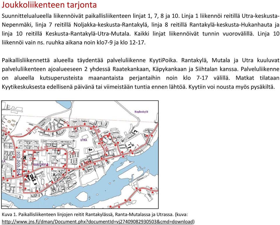 Kaikki linjat liikennöivät tunnin vuorovälillä. Linja 10 liikennöi vain ns. ruuhka aikana noin klo7 9 ja klo 12 17. Paikallisliikennettä alueella täydentää palveluliikenne KyytiPoika.