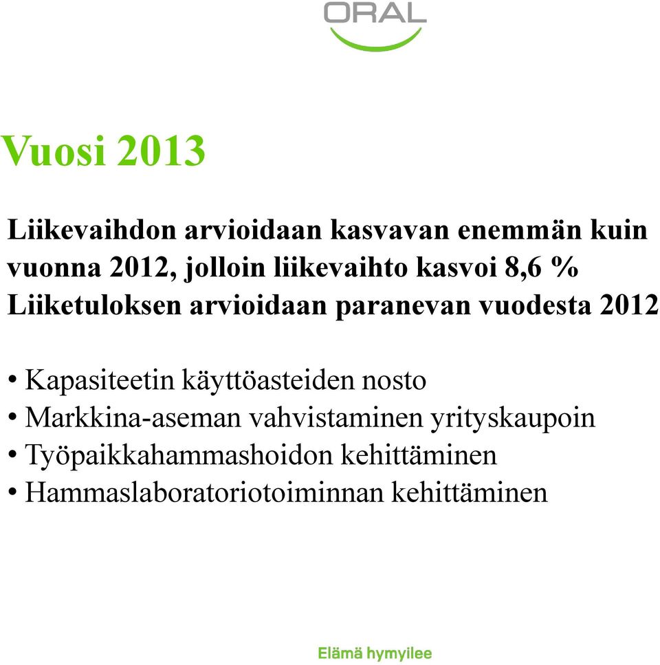 vuodesta 2012 Kapasiteetin käyttöasteiden nosto Markkina-aseman