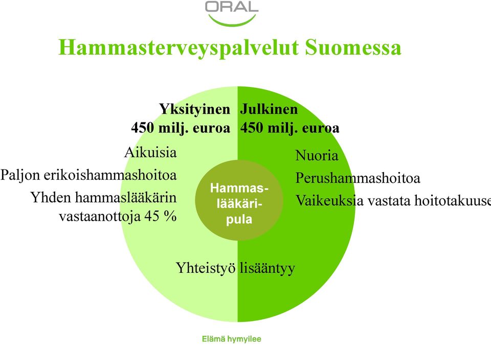 Yksityinen 450 milj. euroa Julkinen 450 milj.