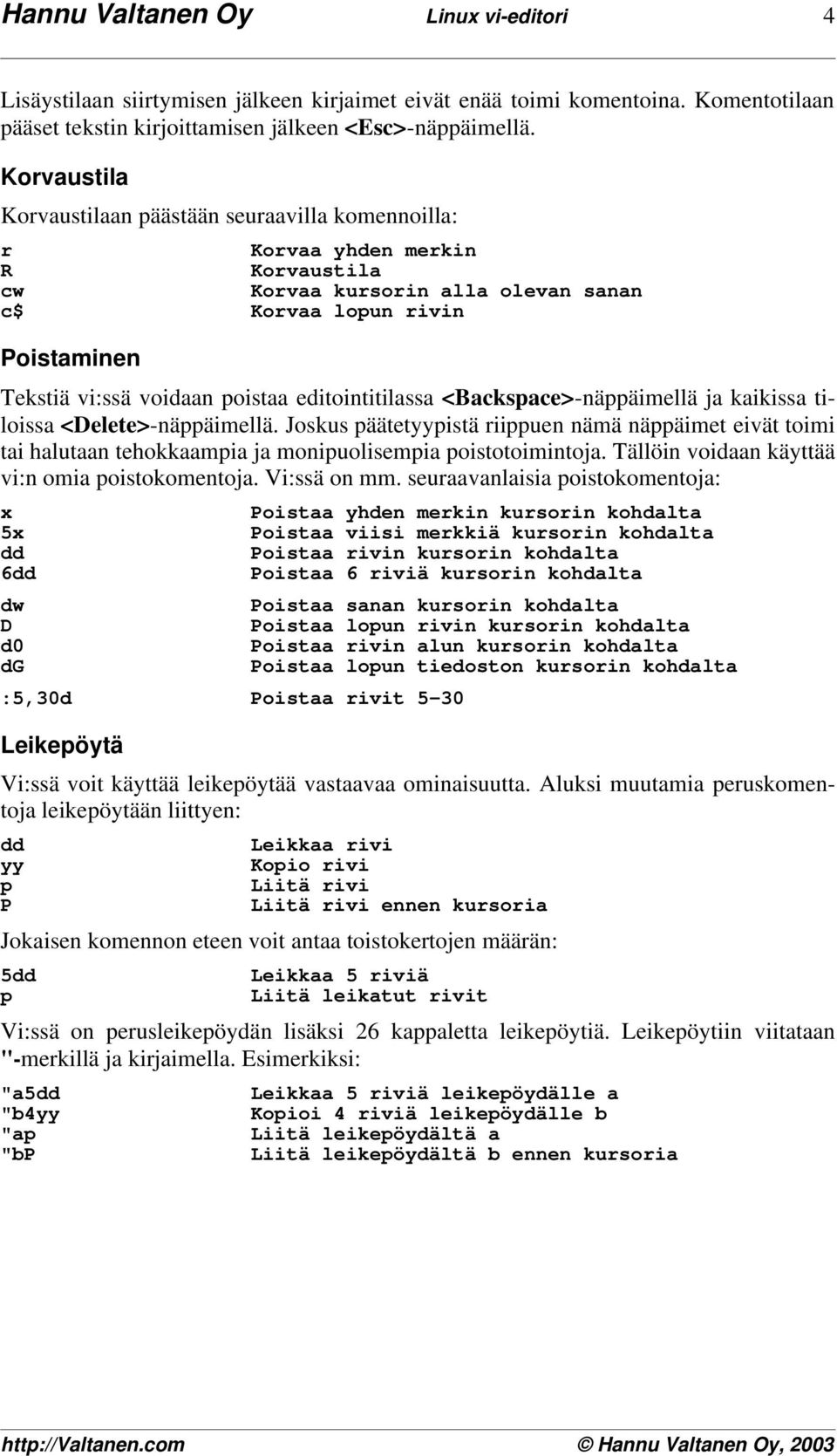 editointitilassa <Backsace>-nääimellä ja kaikissa tiloissa <Delete>-nääimellä. Joskus äätetyyistä riiuen nämä nääimet eivät toimi tai halutaan tehokkaamia ja moniuolisemia oistotoimintoja.