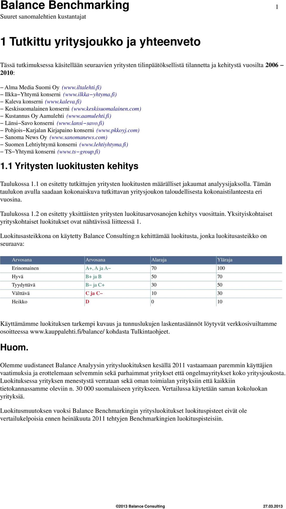aamulehti.fi) Länsi Savo konserni (www.lansi savo.fi) Pohjois Karjalan Kirjapaino konserni (www.pkkoyj.com) Sanoma News Oy (www.sanomanews.com) Suomen Lehtiyhtymä konserni (www.lehtiyhtyma.