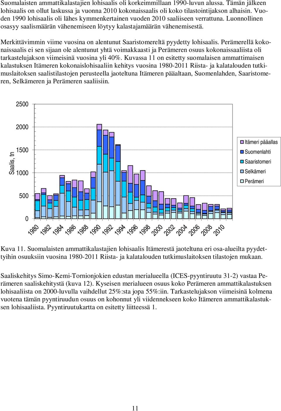 Merkittävimmin viime vuosina on alentunut Saaristomereltä pyydetty lohisaalis.