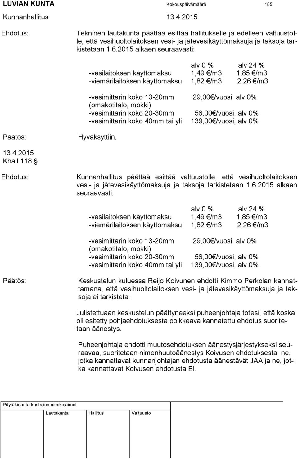 mökki) -vesimittarin koko 20-30mm 56,00 /vuosi, alv 0% -vesimittarin koko 40