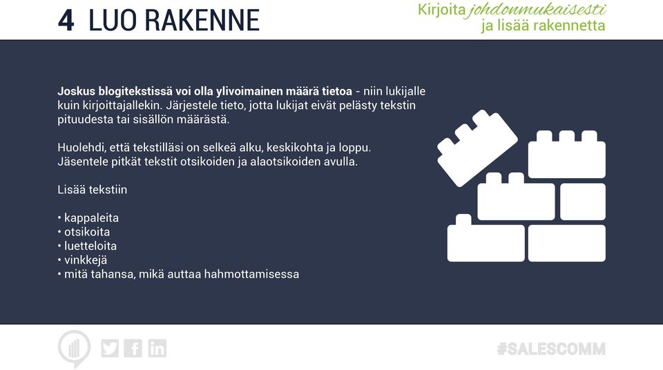 Järjestele tieto, jotta lukijat eivät pelästy tekstin pituudesta tai sisällön määrästä.