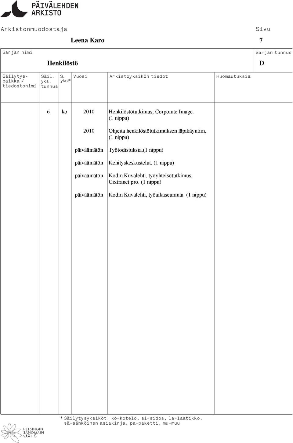päiväämätön Työtodistuksia. päiväämätön Kehityskeskustelut.