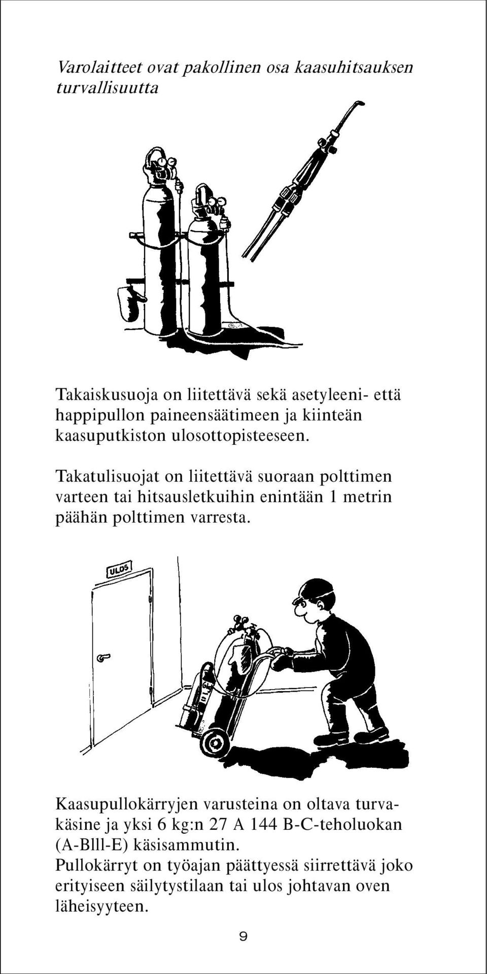 Takatulisuojat on liitettävä suoraan polttimen varteen tai hitsausletkuihin enintään 1 metrin päähän polttimen varresta.