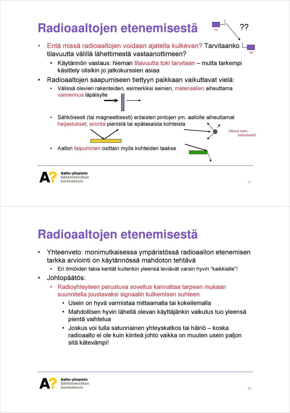 rakenteiden, esimerkiksi seinien, materiaalien aiheuttama vaimennus läpäisylle RX Sähköisesti (tai magneettisesti) erilaisten pintojen ym.