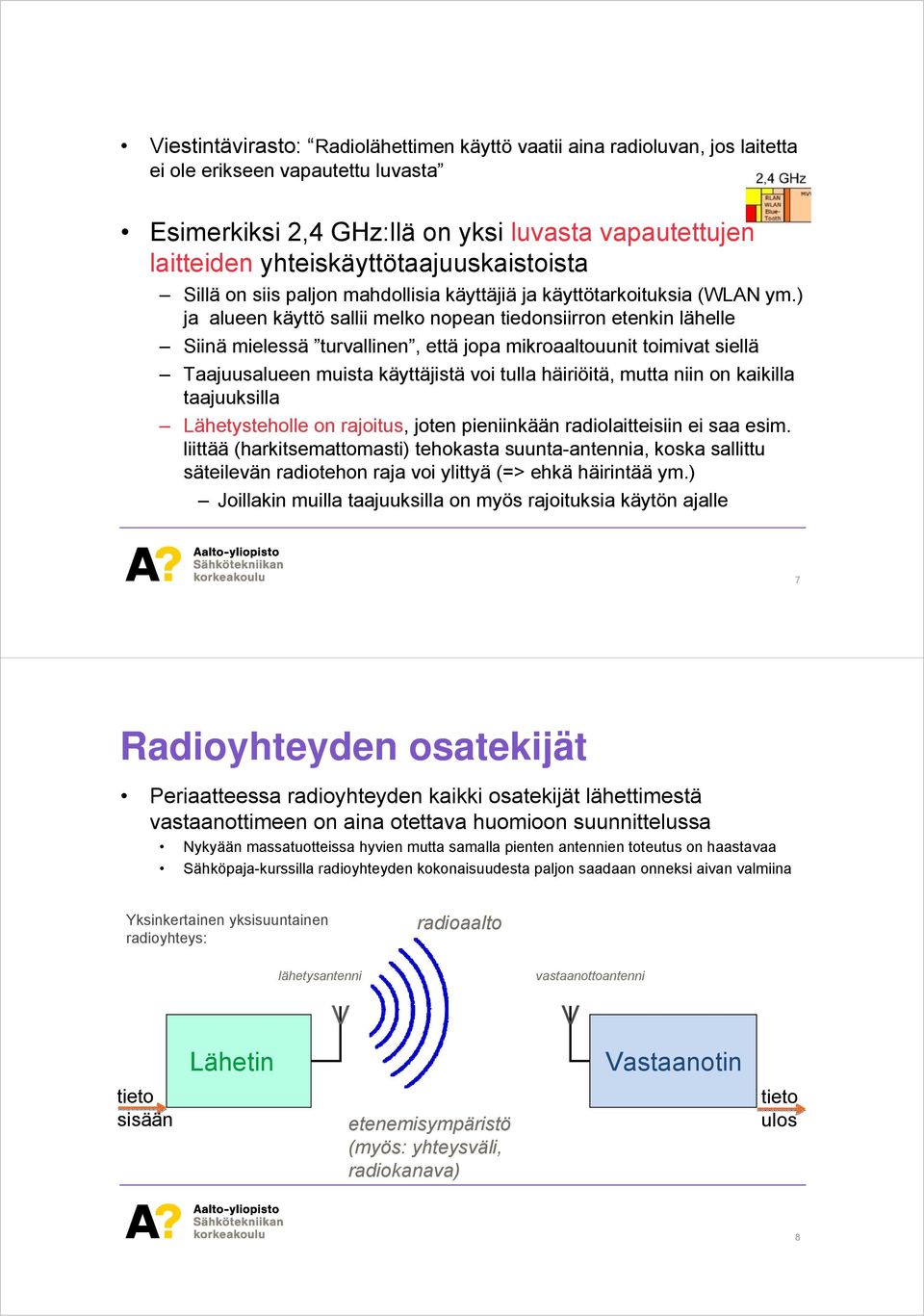 ) ja alueen käyttö sallii melko nopean tiedonsiirron etenkin lähelle Siinä mielessä turvallinen, että jopa mikroaaltouunit toimivat siellä Taajuusalueen muista käyttäjistä voi tulla häiriöitä, mutta