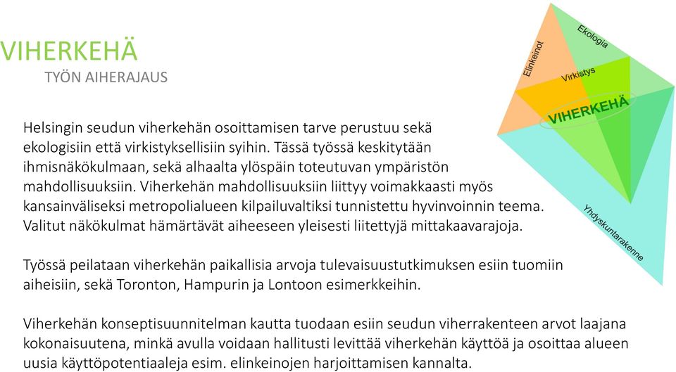 Viherkehän mahdollisuuksiin liittyy voimakkaasti myös kansainväliseksi metropolialueen kilpailuvaltiksi tunnistettu hyvinvoinnin teema.